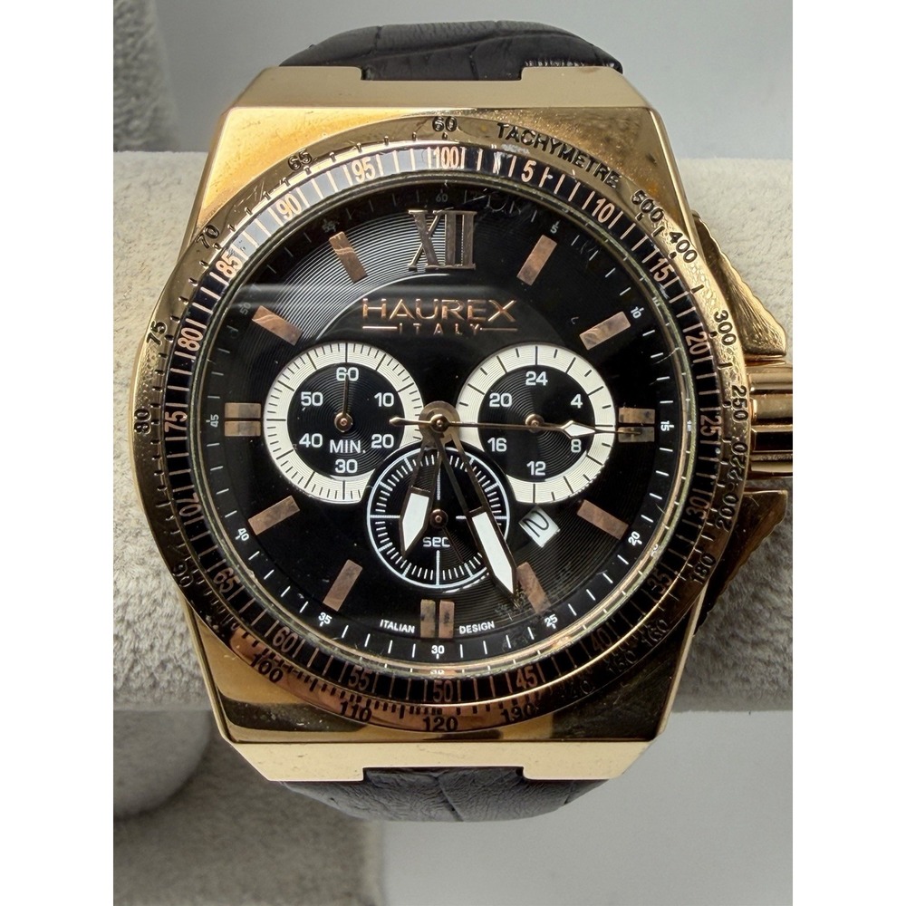 Haurex Yacht 9R340UNH New Battery Mens Watch 46MM 8" Leather Band Chronograph